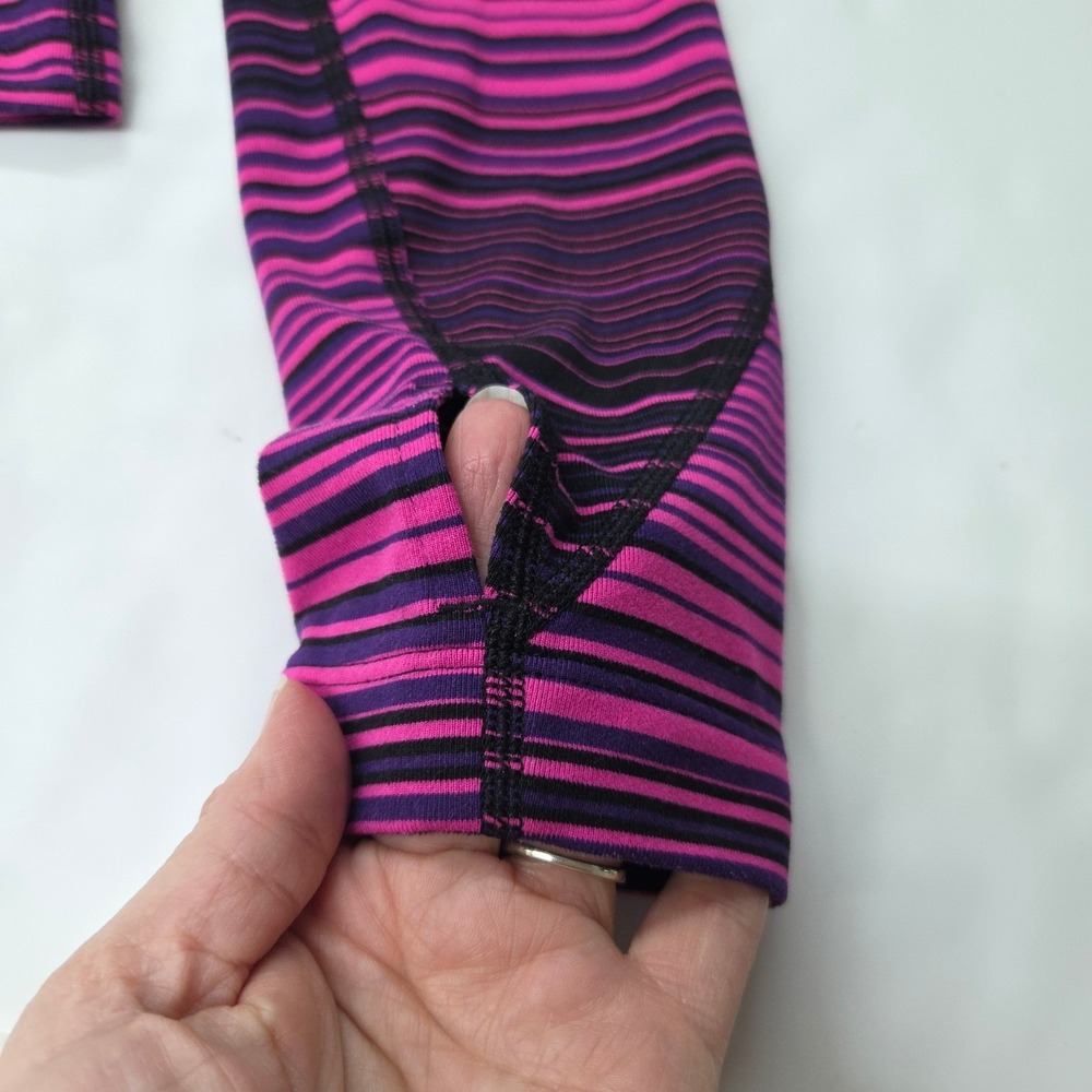 Asics Quarter Zip Pullover Women Large Pink Purple Striped Reflective Thumbholes - Picture 8 of 10